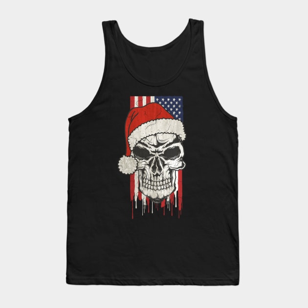 Santa Claus Skull - Stars And Stripes USA Flag Tank Top by EDDArt